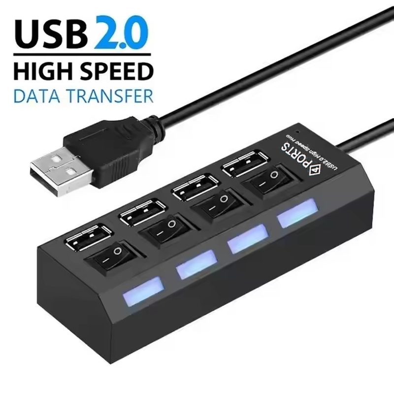 Laptop Accessories Usb - 4ポートUSB 2.0ハブ拡張スプリッター、独立したLEDスイッチ制御付き、ラップトップ、デスクトップ、MacBookコンピューターアクセサリーキットセット用