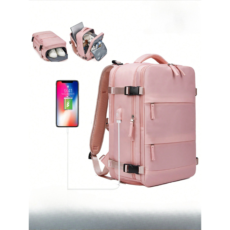 Laptop Backpack Anti Theft - 旅行用バックパック、機内持ち込み可能、盗難防止機能付き、16インチノートパソコン対応、ビジネスシューズ収納部、乾湿分離ポケット、USBポート付き